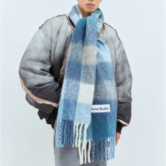 ACNE STUDIOS Large Check Scarf - Light Blue/White - New + *INCREDIBLE* - Picture 5 of 5
